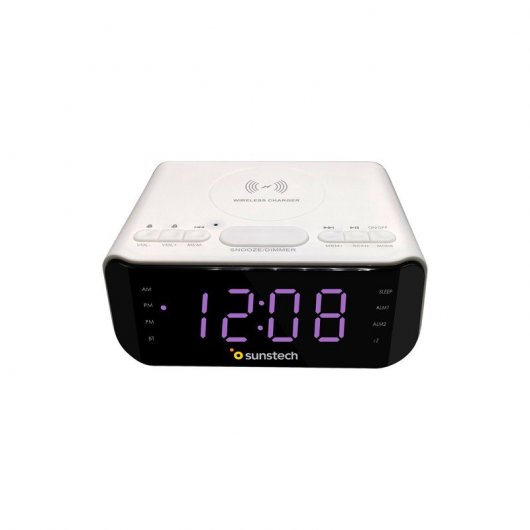 Sunstech FRD50BTWC Radio Despertador Bluetooth con Base Carga Inalámbrica Blanco