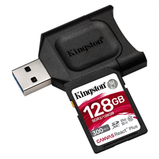 Kingston Canvas React Plus SDXC 128GB UHS-II U3 V90 Clase 10 + Lector SD MobileLite PLus UHS-II