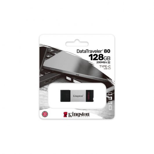 Kingston Technology DataTraveler 80 lecteur USB flash 128 Go USB Type-C 3.2 Gen 1 (3.1 Gen 1) Noir, Argent