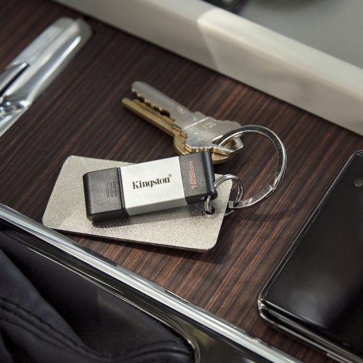 Kingston Technology DataTraveler 80 lecteur USB flash 128 Go USB Type-C 3.2 Gen 1 (3.1 Gen 1) Noir, Argent