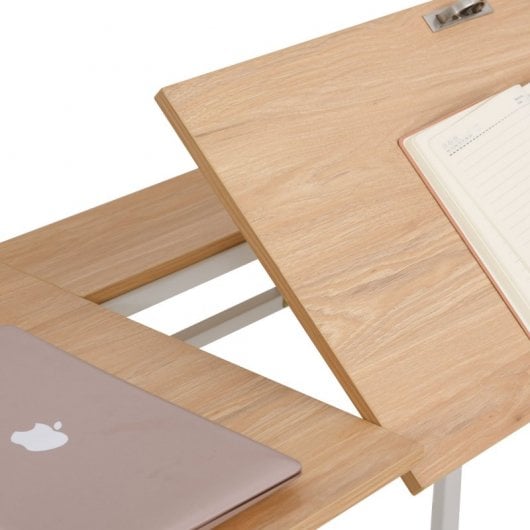 HomCom Mesa de Escritorio Elevable Tablero Ajustable 120x60x76cm Madera/Blanco