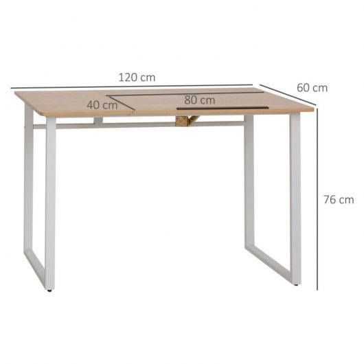 HomCom Mesa de Escritorio Elevable Tablero Ajustable 120x60x76cm Madera/Blanco