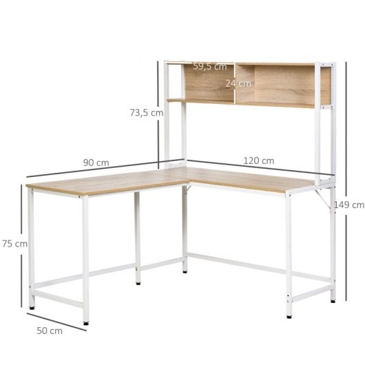 HomCom Mesa Escritorio con Estantes 140x125x149 cm Madera/Blanco