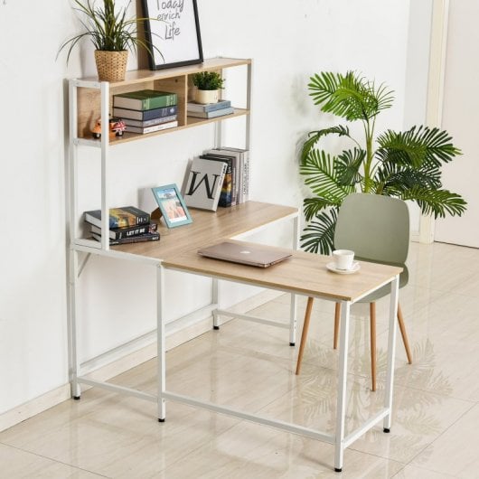 HomCom Mesa Escritorio con Estantes 140x125x149 cm Madera/Blanco