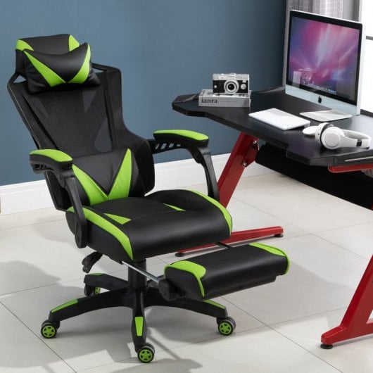 Vinsetto Silla Gaming con Reposapiés Verde/Negra