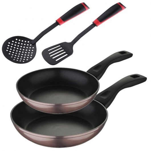 Bergner Set de Sartenes Rosas de Aluminio 20 y 24 cm + Set de 2 Utensilios de Cocina