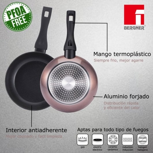 Bergner Set de Sartenes Rosas de Aluminio 20 y 24 cm + Set de 2 Utensilios de Cocina