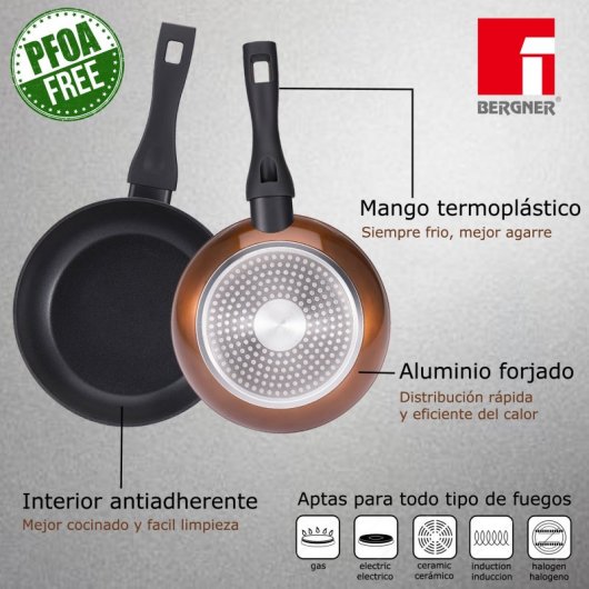 Bergner Set de Sartenes Marrones de Aluminio 20 y 24 cm + Set de 2 Utensilios de Cocina