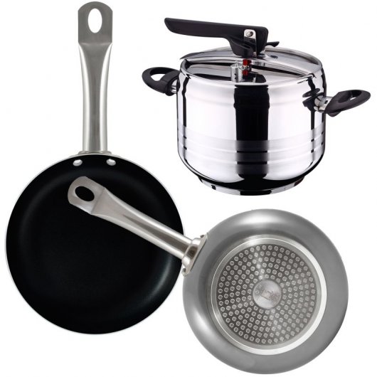 Bergner Professional Chef Platinum Set 2 Sartenes de Aluminio 20 y 24cm + Olla a Presión 5L