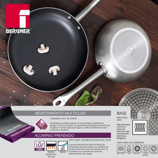 Bergner Professional Chef Platinum Set 2 Sartenes de Aluminio 20 y 24cm + Olla a Presión 5L