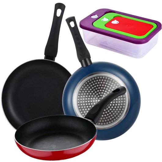 Bergner Jumpy Set 3 Sartenes de Aluminio 20, 24 y 28cm + 3 Recipientes Herméticos