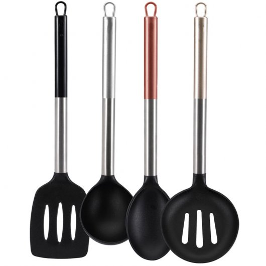 Bergner Neon Silver Set de Sartenes de Aluminio 20 y 30 cm + Set de 4 Utensilios de Cocina