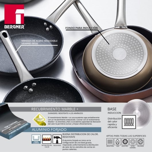 Bergner Neon Silver Set de Sartenes de Aluminio 20 y 30 cm + Set de 4 Utensilios de Cocina