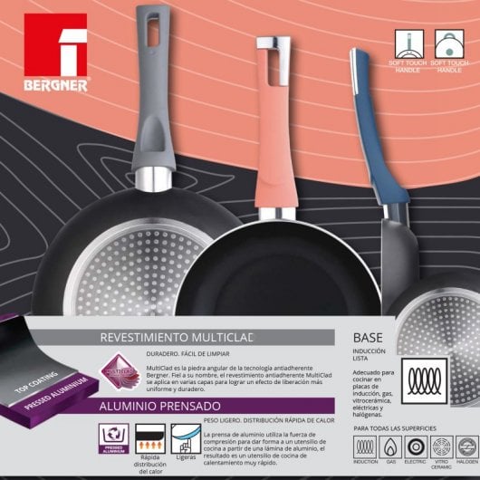 Bergner Nórdica Set de Sartenes de Aluminio 18, 20 y 24 cms + Set de 5 Utensilios de Cocina