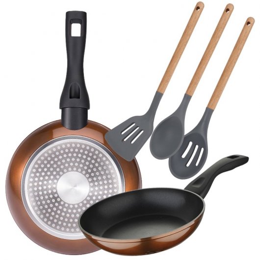 Bergner Neon Classic Set de 2 Sartenes de Aluminio 20 y 24cm + Set de 3 Utensilios San Ignacio Daimiel