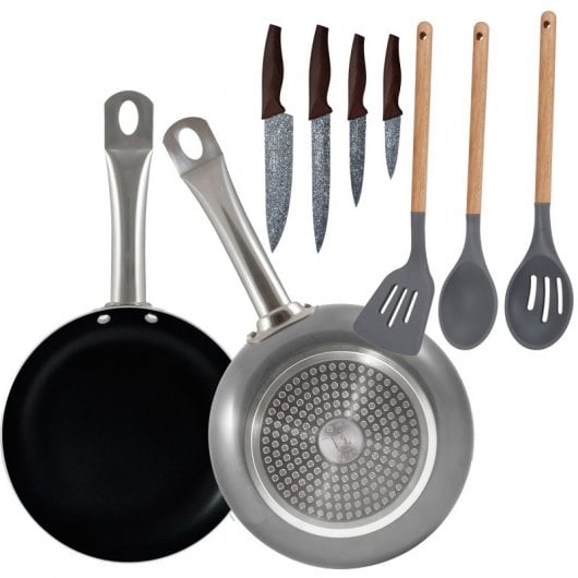 San Ignacio Professional Chef Platinum Set 2 Sartenes de Aluminio 20 y 24cm + 3 Utensilios + 4 Cuchillos de Cocina