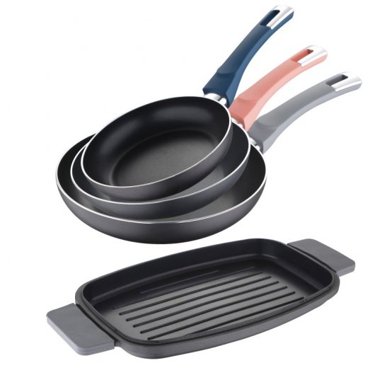 Bergner Nórdica Set de Sartenes de Aluminio 18, 20 y 24cm + Plancha de Asar