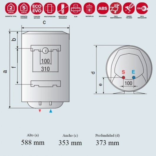 Ariston PRO1 Eco Dry Multis Slim Termo Eléctrico Vertical/Horizontal 30L B