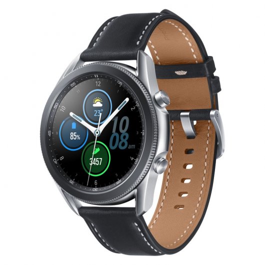 Samsung Galaxy Watch3 Smartwatch Bluetooth, cassa 45mm acciaio, cinturino pelle, Saturimetro, Rilevamento cadute, Monitoraggio sport, 53,8g, Batteria 340 mAh, IP68, Mystic Silver