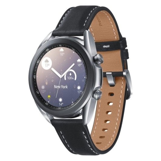 Samsung Galaxy Watch3 Bluetooth NFC GPS 41mm Super AMOLED Silber Schwarzes Leder IP68 SpO2