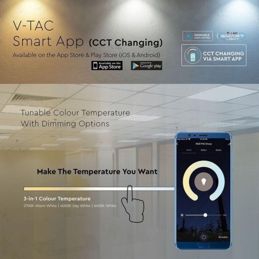 V-Tac VT-5140 Panel LED WiFi 600x600mm 40W Regulable