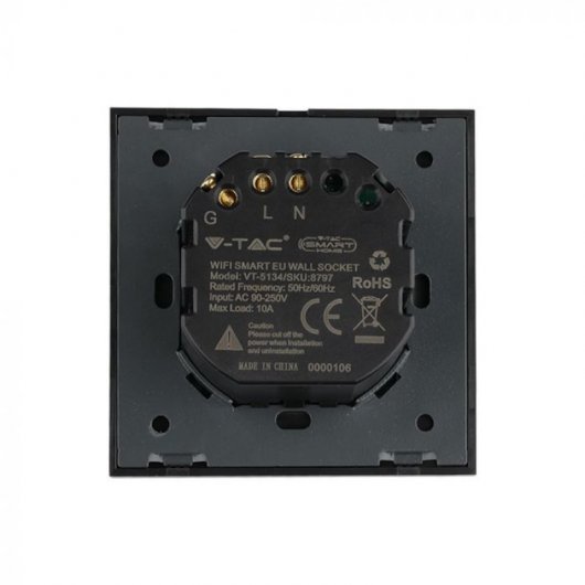 V-Tac VT-5134 Enchufe de Pared Inteligente WiFi Negro
