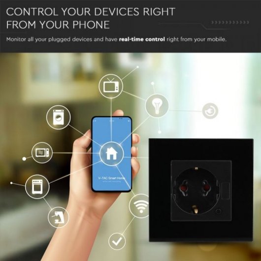 V-Tac VT-5134 Enchufe de Pared Inteligente WiFi Negro