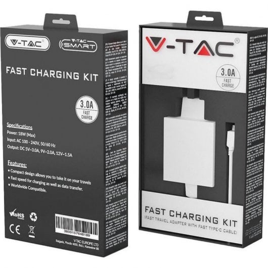 V-Tac VT-5382 Cargador Rápido 3A USB-C Blanco