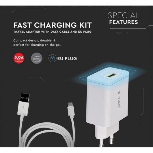 V-Tac VT-5382 Cargador Rápido 3A USB-C Blanco