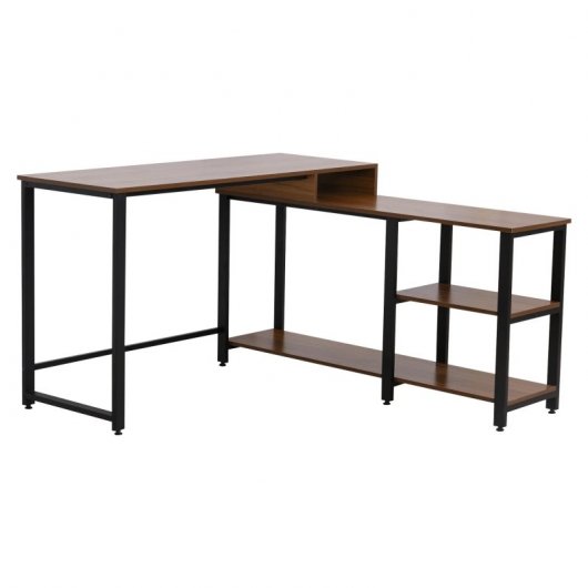 Homcom Mesa de Oficina en Forma de L con Estantes 152x152x78cm Nogal