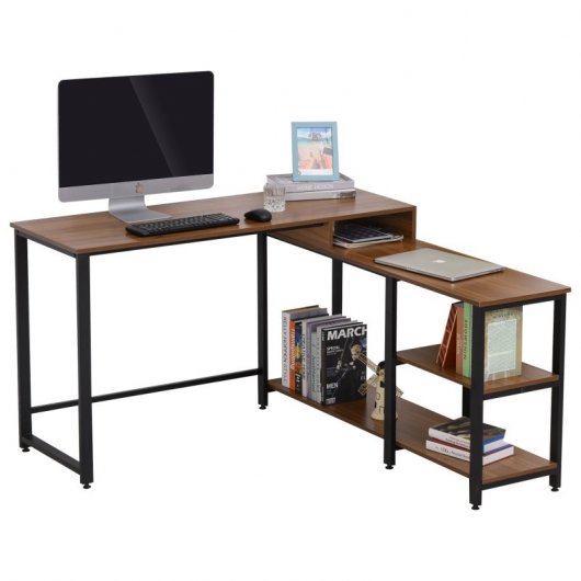Homcom Mesa de Oficina en Forma de L con Estantes 152x152x78cm Nogal