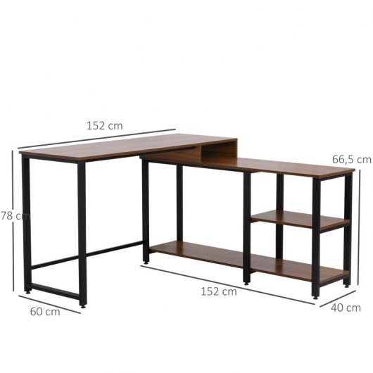 Homcom Mesa de Oficina en Forma de L con Estantes 152x152x78cm Nogal