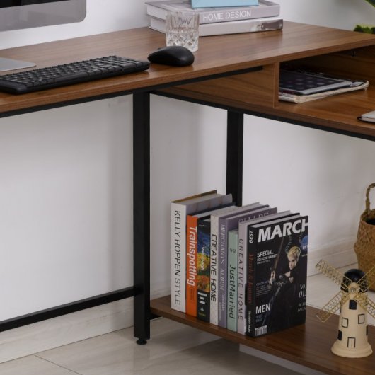 Homcom Mesa de Oficina en Forma de L con Estantes 152x152x78cm Nogal
