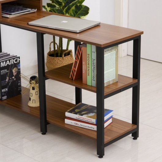 Homcom Mesa de Oficina en Forma de L con Estantes 152x152x78cm Nogal