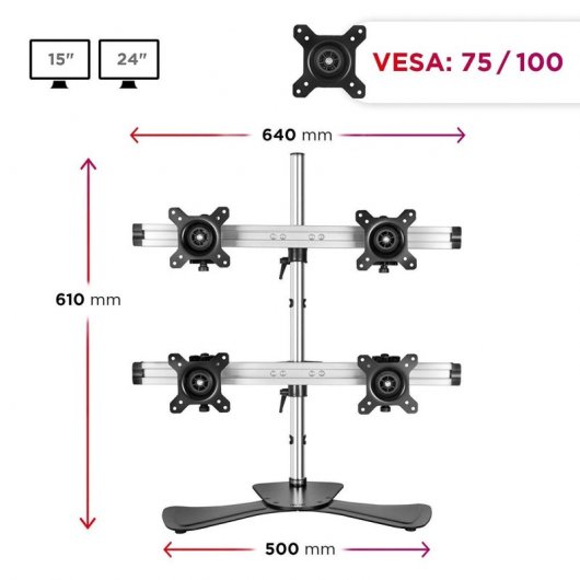 Duronic DM753 Soporte de Mesa 4 Monitores 15"-24" VESA 100x100 Máx 8 Kg