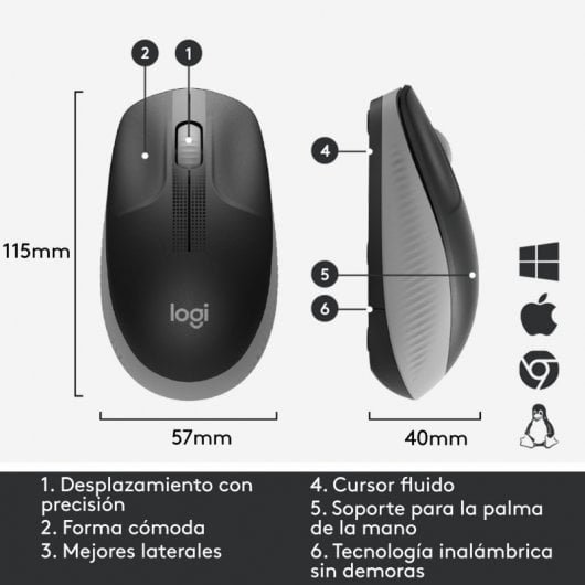 Logitech M190 Mouse Ambidestro RF Wireless Ottico 1000 DPI Nero/Grigio