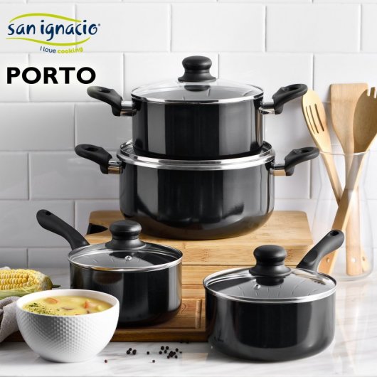 San Ignacio Porto Batería de Cocina 4 Piezas + Set de 3 Sartenes + 5 Utensilios