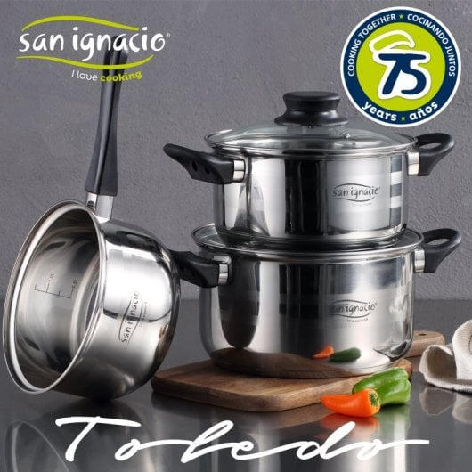 San Ignacio Navy Set de 3 Sartenes + San Ignacio Toledo Batería de Cocina 3 Piezas