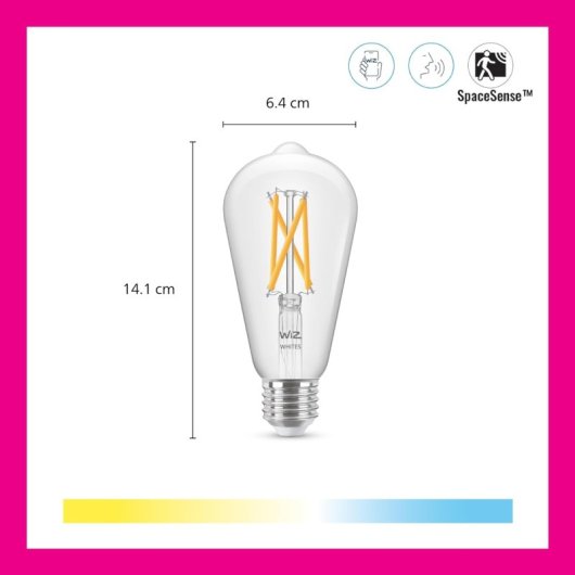 WiZ Lampadina Smart Filament Dimmerabile Luce Bianca da Calda a Fredda Attacco E27 60W Edison