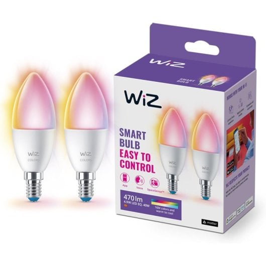 WIZ 2x Bombilla Vela Inteligente LED Wi-Fi RGBW 40W C37 E14