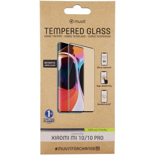 Muvit Protector Pantalla Cristal Templado Curvo Case Friendly Marco Negro para  Xiaomi Mi 10/10 Pro