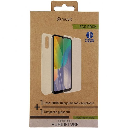 Muvit for Change Pack Funda Cristal Soft+Cristal Templado Plano para Huawei Y6P
