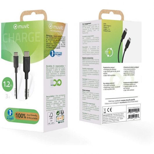 Muvit for Change Cabo Tipo C para Tipo C 3A 1.2m Preto