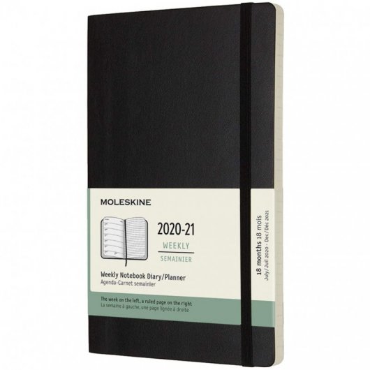 Moleskine Agenda Semanal de 18 Meses 2020-2021 Blanda Negra