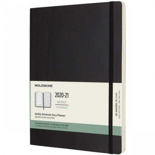 Moleskine Agenda Semanal XL 18 Meses 2020-2021 Blanda Negra