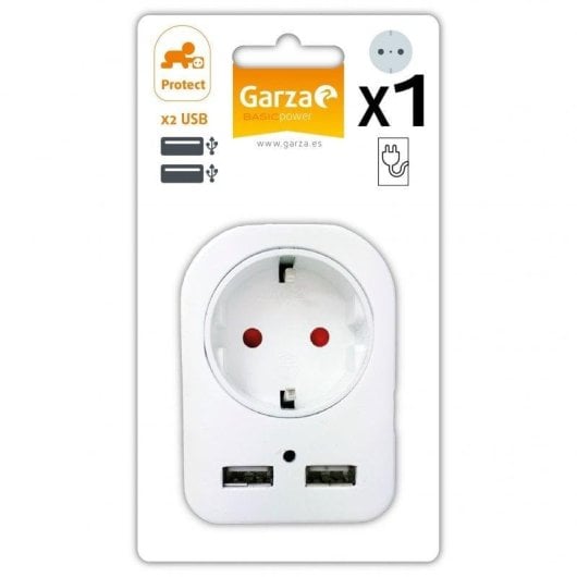 Garza Power Adaptador Schuko + 2 USB Blanco