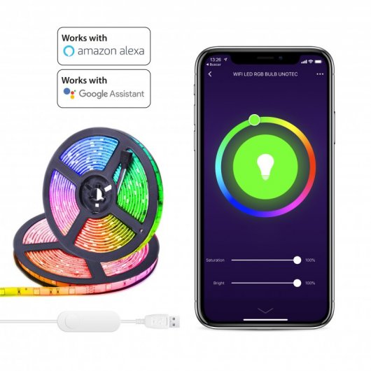 Unotec Tira LED WiFi RGB Compatible con Alexa y Google home