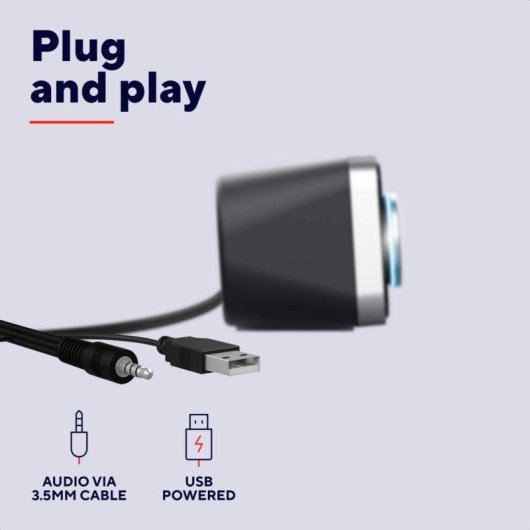 Barra de Som Trust Arys 2.0 6W RMS USB Jack 3,5mm Preta