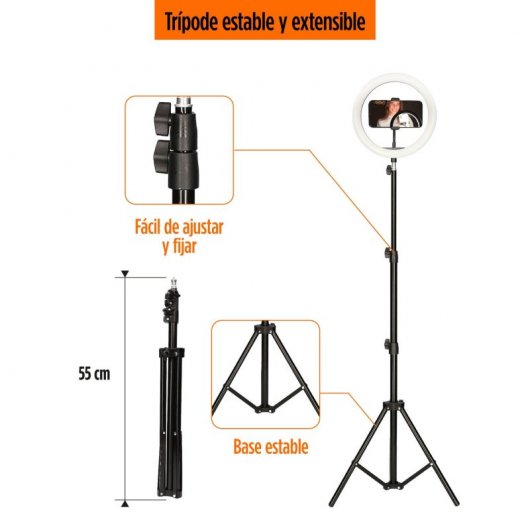 Ksix Kit Studio Live Max Anello LED con treppiede da pavimento 1,60 cm per smartphone