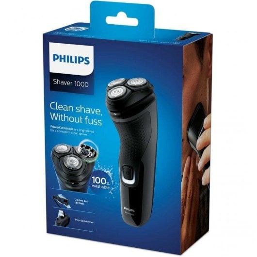 Máquina de Barbear Facial Philips Shaver Series 1000 S1231/41 Recarregável 40min A Seco 3 Cabeças Flexíveis